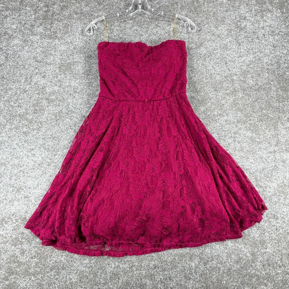 Love Reign‎ Strapless Lace Cocktail Dress Womens L Magenta Pink Fit & Flare